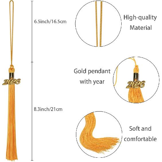 2026 Tassel Graduation with 2026 Gold Charm,Tassels for Graduations Cap, Tassel Suitable for Graduation Hat Decorations, Gold Tassels