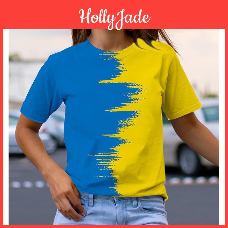 Woman Yellow Color Tshirt Blue Contrast 3d Print Tees Women Streetwear Short Sleeve Y2k Top Harajuku Ladies Oversized T Shirts