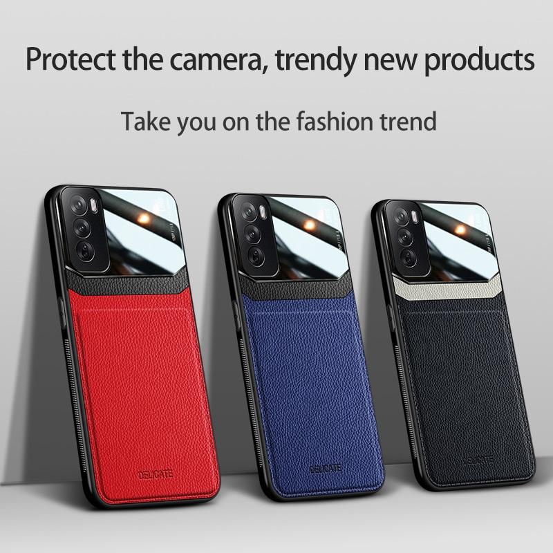 Leather Texture Soft Frame Protection Phone Case for Oppo Reno 13 12 11 10 Pro Camera Protective Shockproof Back Cover