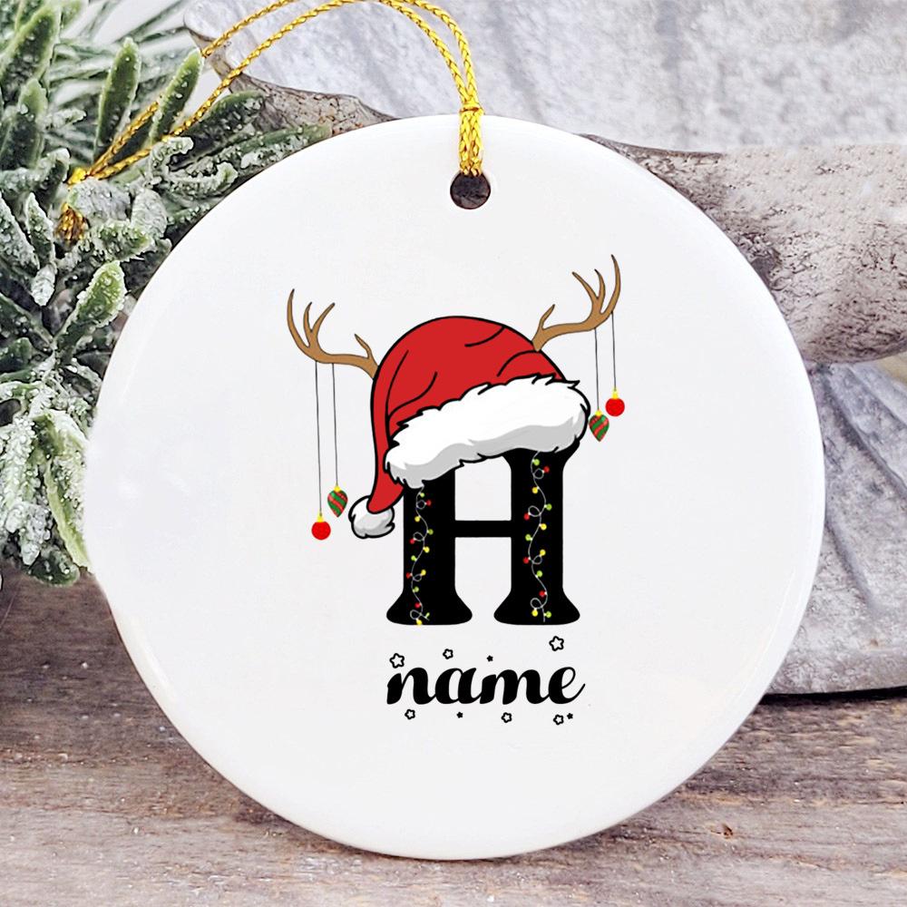 Baby's Christmas Ornament Personalized Initial with Name Ceramic Bauble Gift for Newborn Present for Baby Custom Xmas Decoration