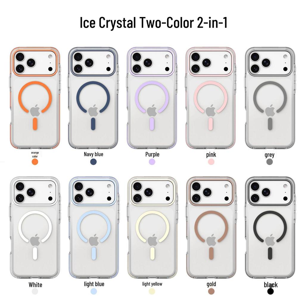 iPhone 17 Pro Max Ice Crystal Two-Tone Magnetic Transparent Drop-Proof Full Coverage Protective Case