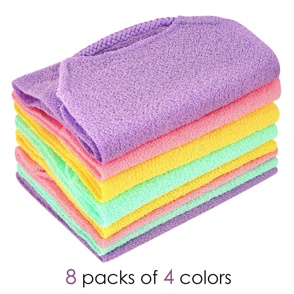Linkidea Elastic Pull Strap Exfoliating Towels Bulk Wholesale Exfoliating Back Scrubber with Scrub Bath Deep Clean Skin for Body Shower 8-Pack Pack,