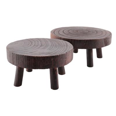 Good-2Pcs Mini Wooden Stool Flower Display Stand, Potted Plant Shelf Bonsai Rack, Vintage Wood Grain Garden Plant Pot Stand