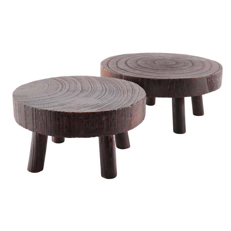 

Good-2Pcs Mini Wooden Stool Flower Display Stand, Potted Plant Shelf Bonsai Rack, Vintage Wood Grain Garden Plant Pot Stand S