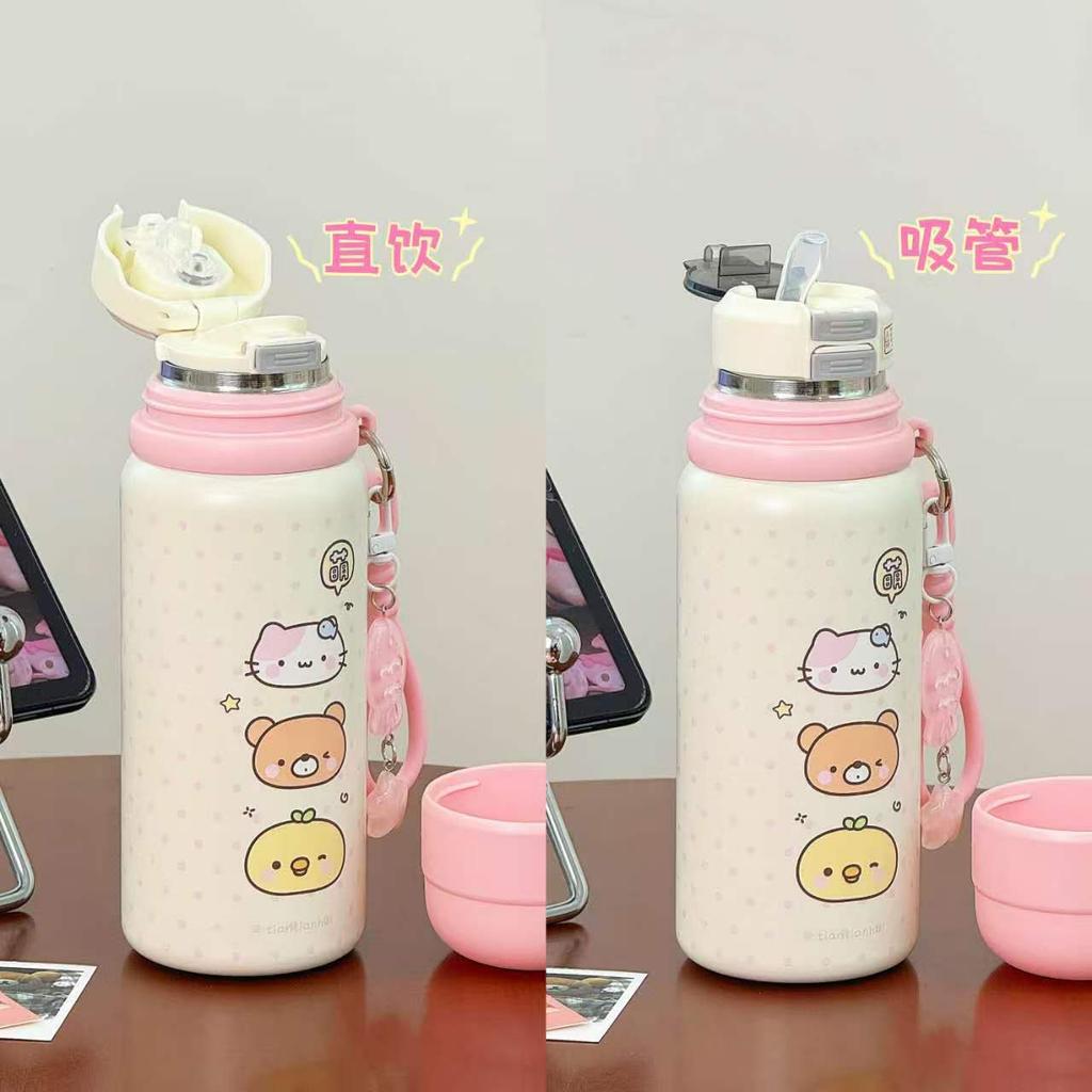Ins Cute Girl Heart Cup Thermos Cup Girls High Value Large Capacity Students Learn To Use Portable Accompanying Water Cup
