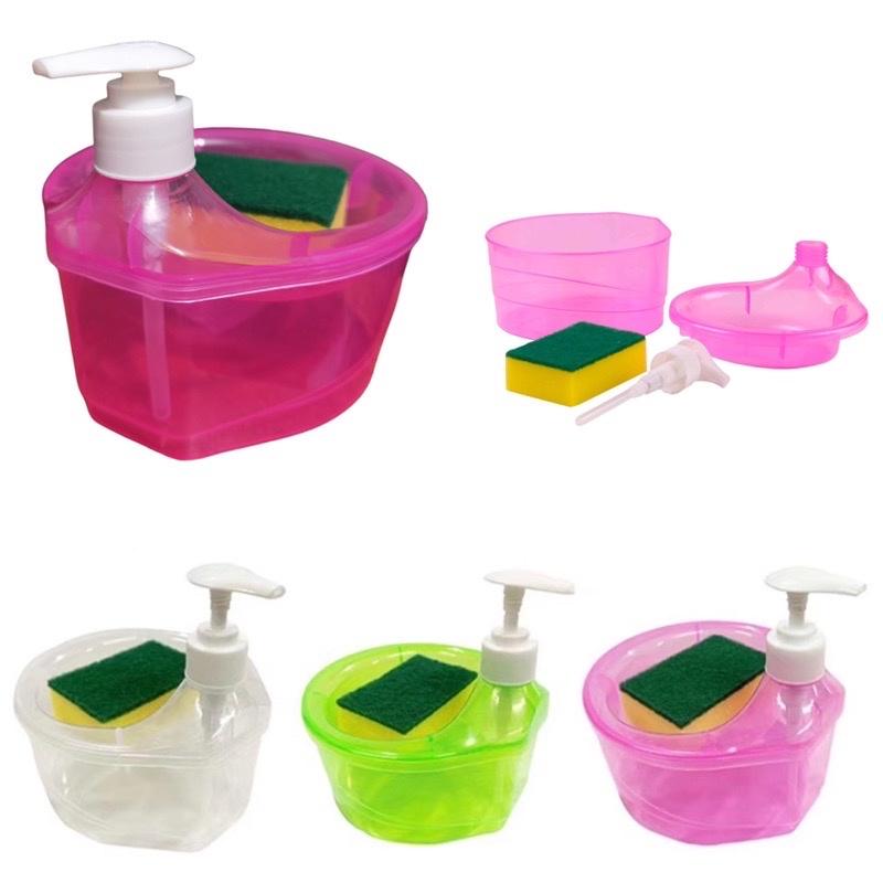 Round Liquid Soap Dispenser with Sponge Dishwashing Pump Bottle Container