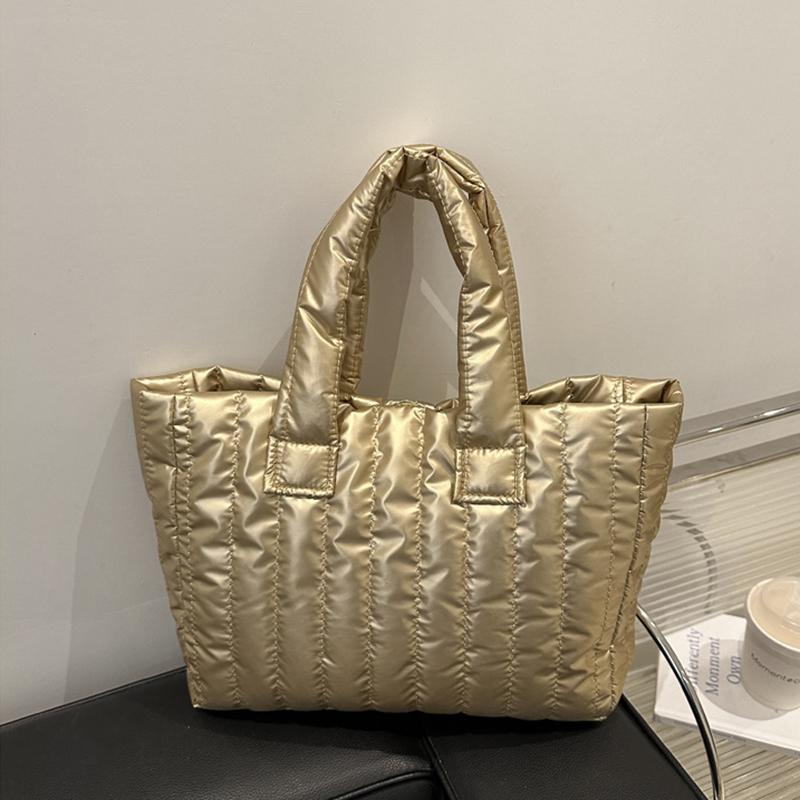 Large Capacity Quilted Tote Bag for Women Elegant Padded Solid Color Shoulder Bag for Vacation Casual Commuting Handbags