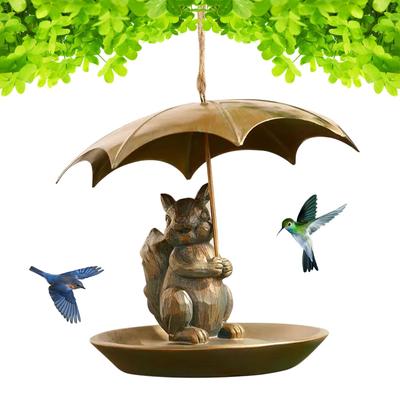 SquirrelBird Feeder With Umbrella Cute Squirrel Holding Umbrella Design Bird Feeder -for Garden Yard Decor, For Birds Lovers Men Women Gifts