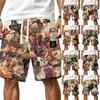 Men's Casual Corduroy Drawstring Shorts Hawaiian Style Floral Dog Print Lightweight Comfortable Fit Summer Beachwear