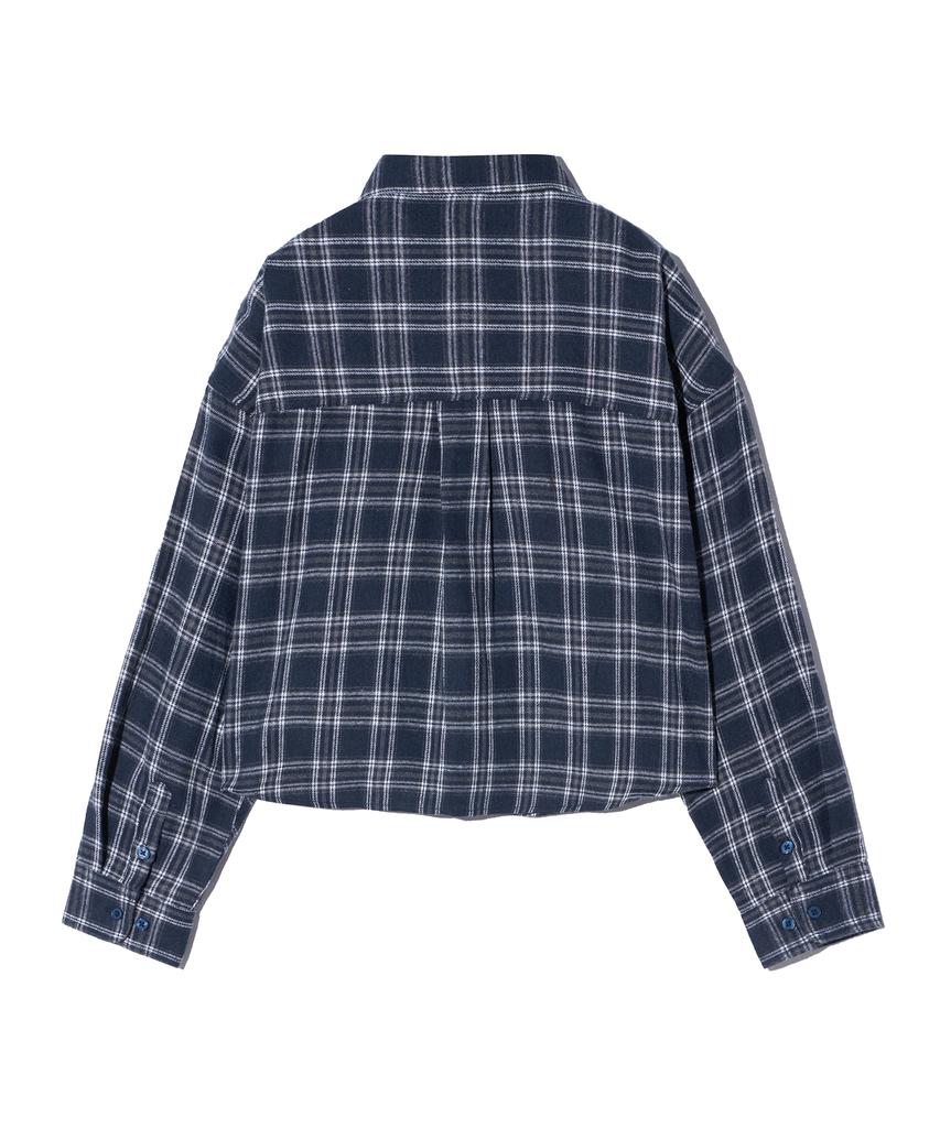 VIVABROWN 85-Viva097 Fuse Crop Long Sleeve Check Shirt Navy