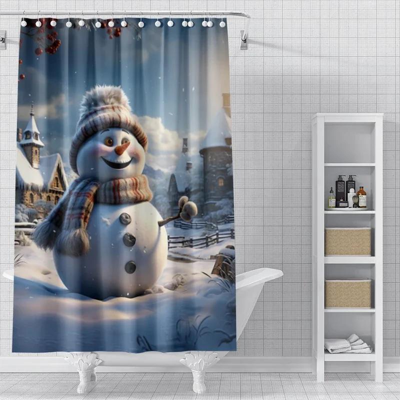 Heimdekoration Duschvorhänge Für Badezimmer Wasserdichtes Vorhangstoff Modern Nordischer Stil Wohnzimmer Frohe Weihnachten Winter