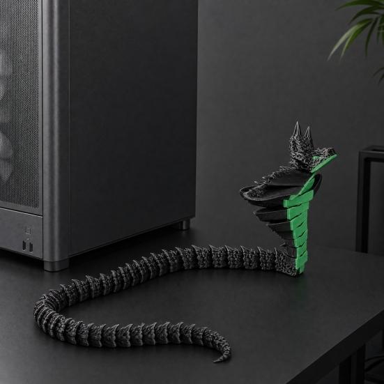 Snake Ornament, 3D Printing Poseable Snake Figure with Movable Joints Flexible Postures, Dark Themed Animal Desktop Collection Ornament