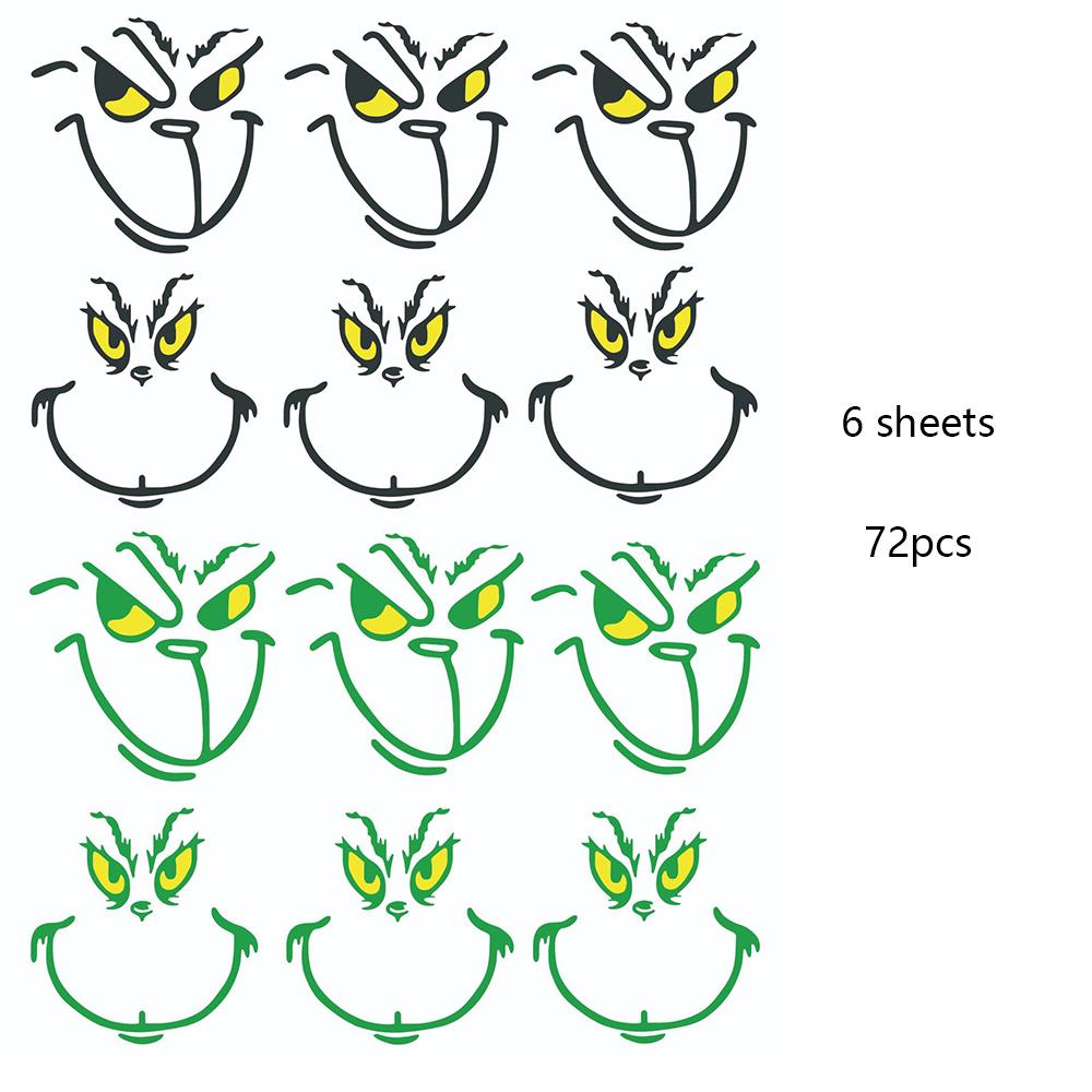 72pcs Christmas Grinch Stickers Face Stickers for Christmas Party Supplies