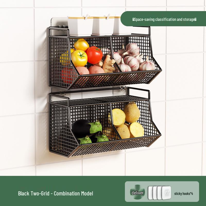 Wall-Mounted Scallion, Ginger & Garlic Storage Basket and Seasoning Box