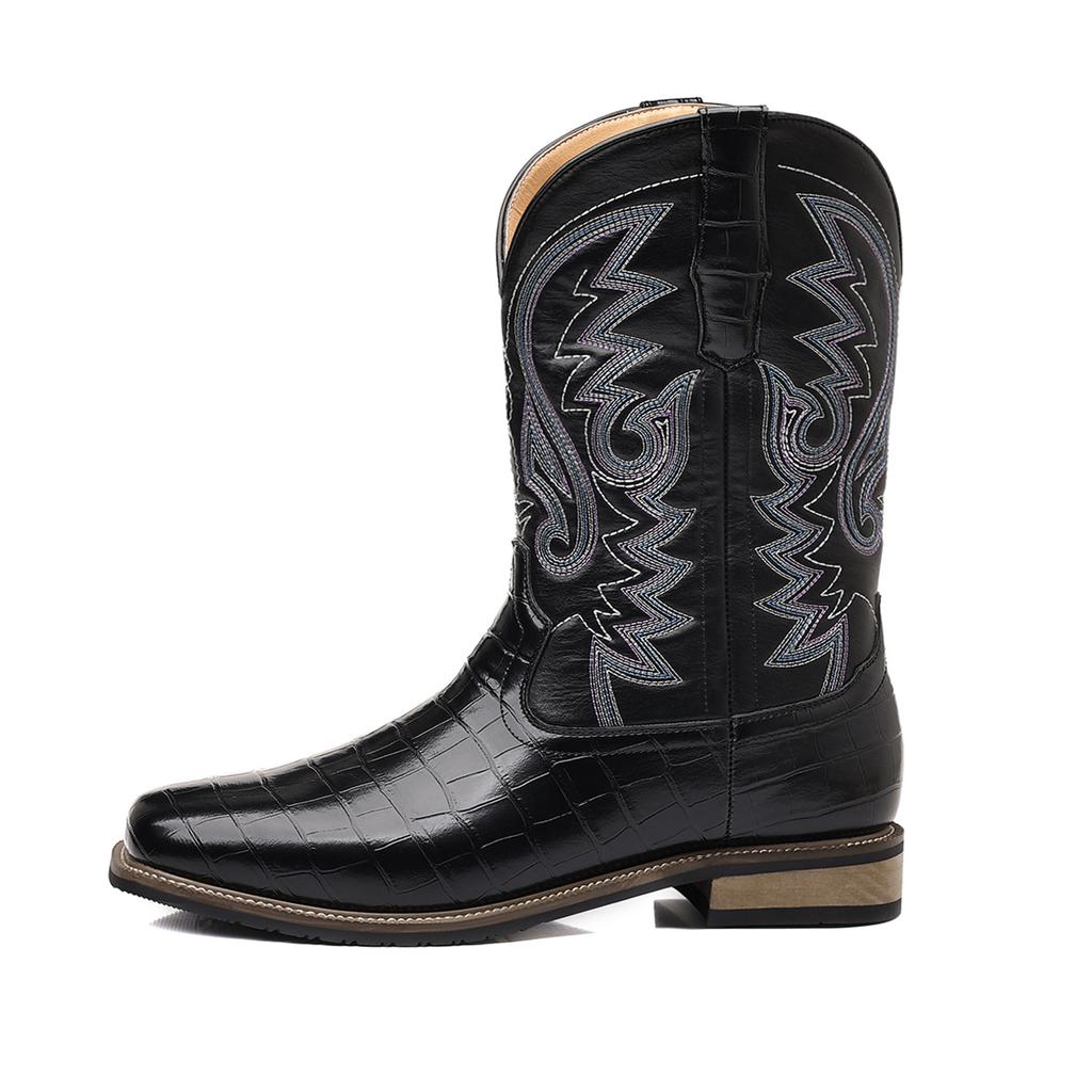 Luxury Handmade Embroidery Mens Boots Retro Western Cowboy Boots Outdoor Knight Boots for Men Mid-calf Leather Boot Botas Hombre