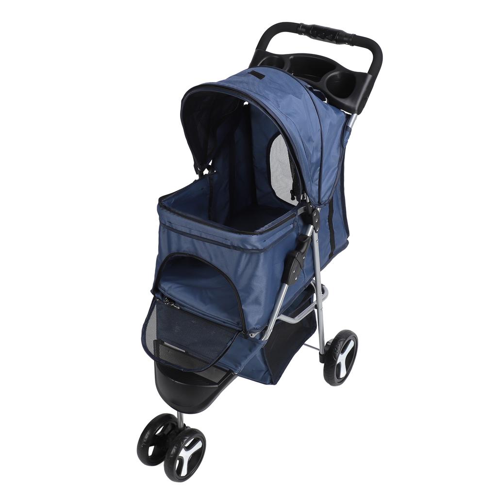 Pet Stroller Foldable Breathable Visible Mesh Dog Cat Carrier Cart with Storage Basket and Cup Holder for Outdoor