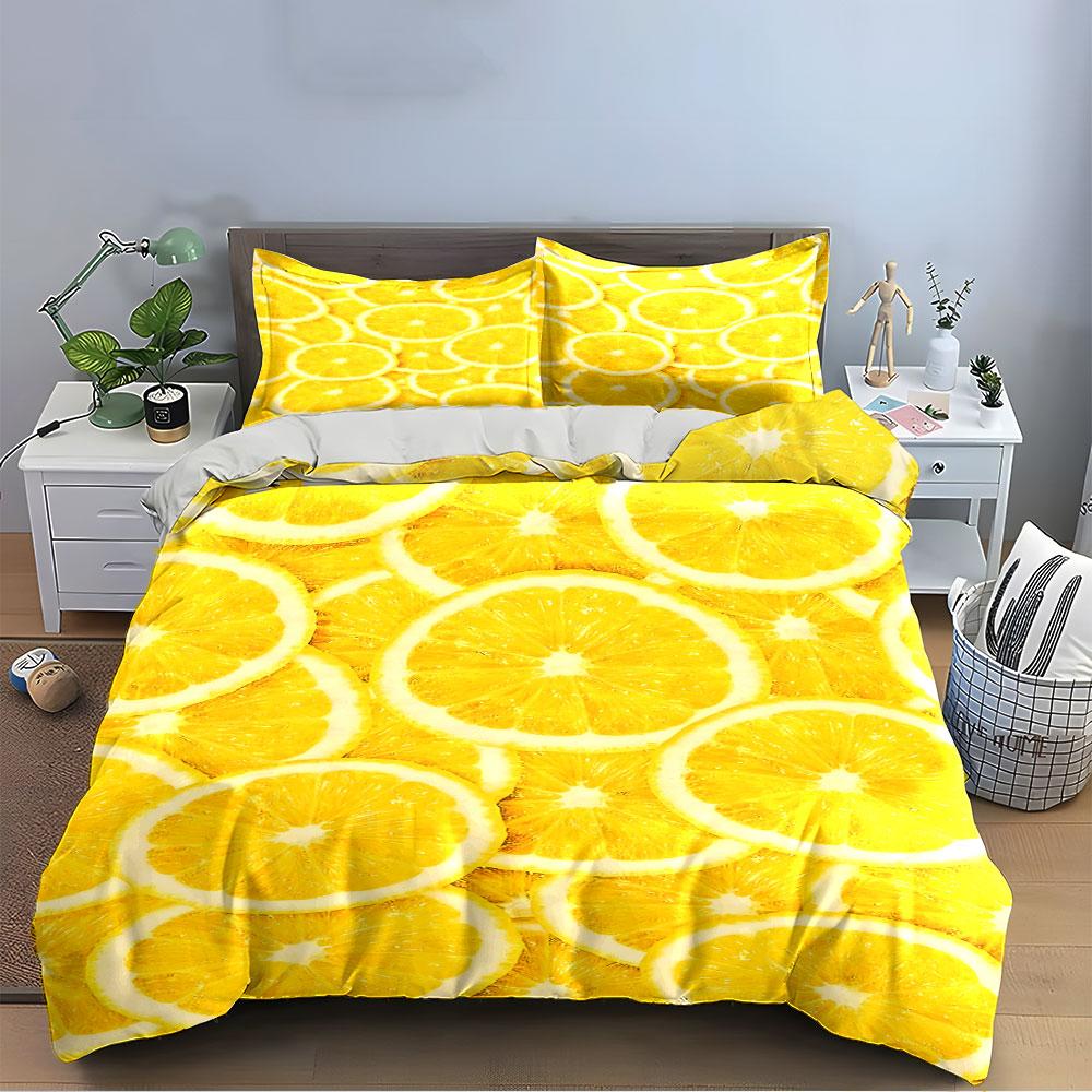 Bright Lemon Slices Pattern Bedding Duvet Cover Set (1*Duvet Cover 2*Pillowcases, without duvet insert)