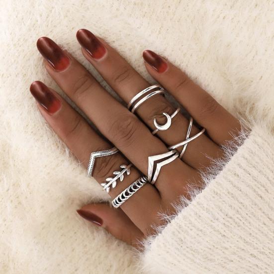 7 Pcs/Set Lady Finger Ring Exquisite Vintage Solid Color Individual Female Ring Set for Gift