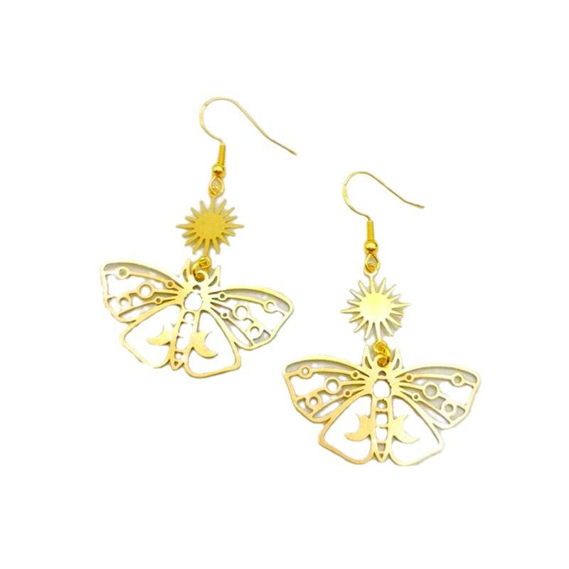 Star and Moon Bohemian Butterfly Moth Earrings