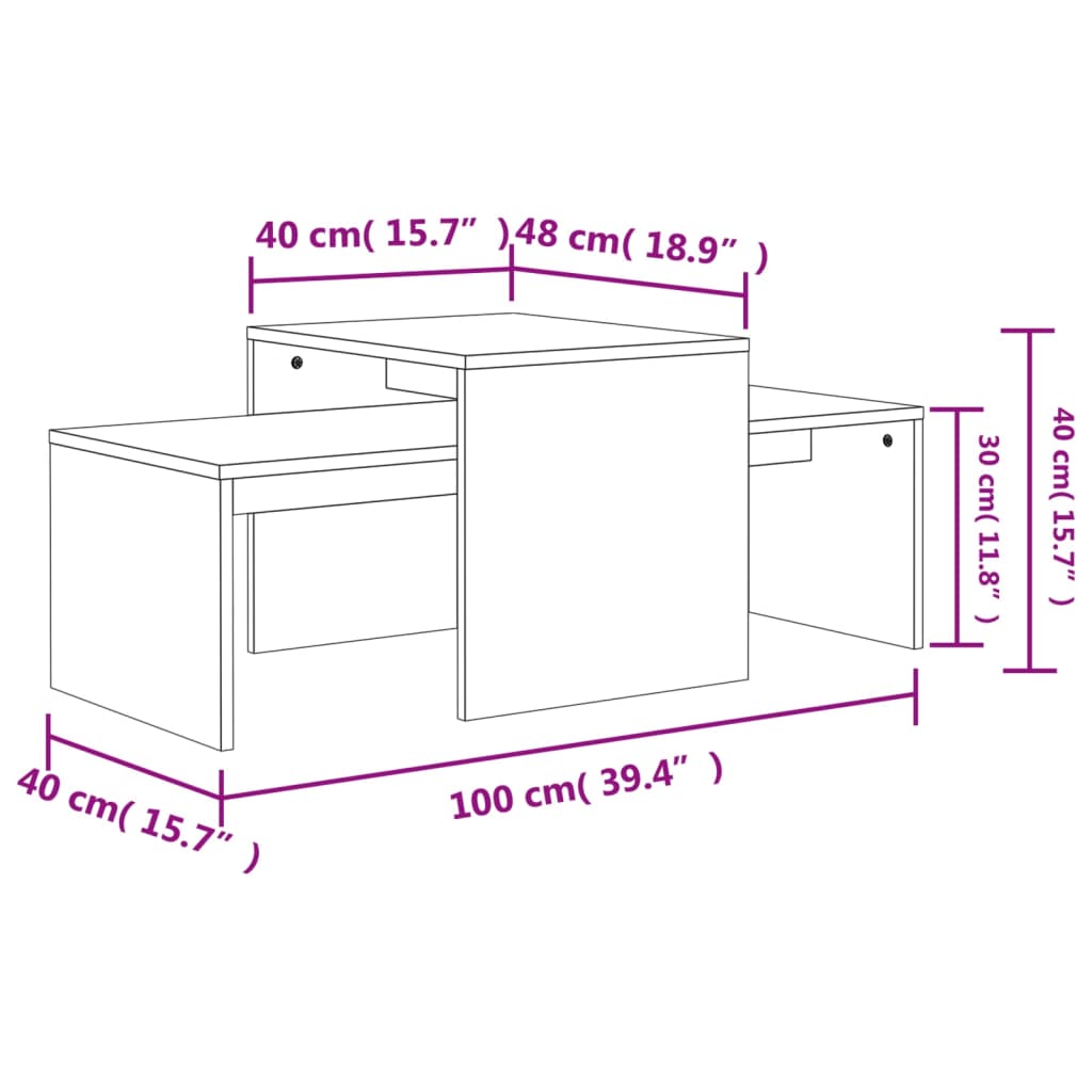 Kreatives Kaffeetisch-Set, Beistelltisch für Wohnzimmer, Balkon-Kaffeetisch, 100x48x40 cm
