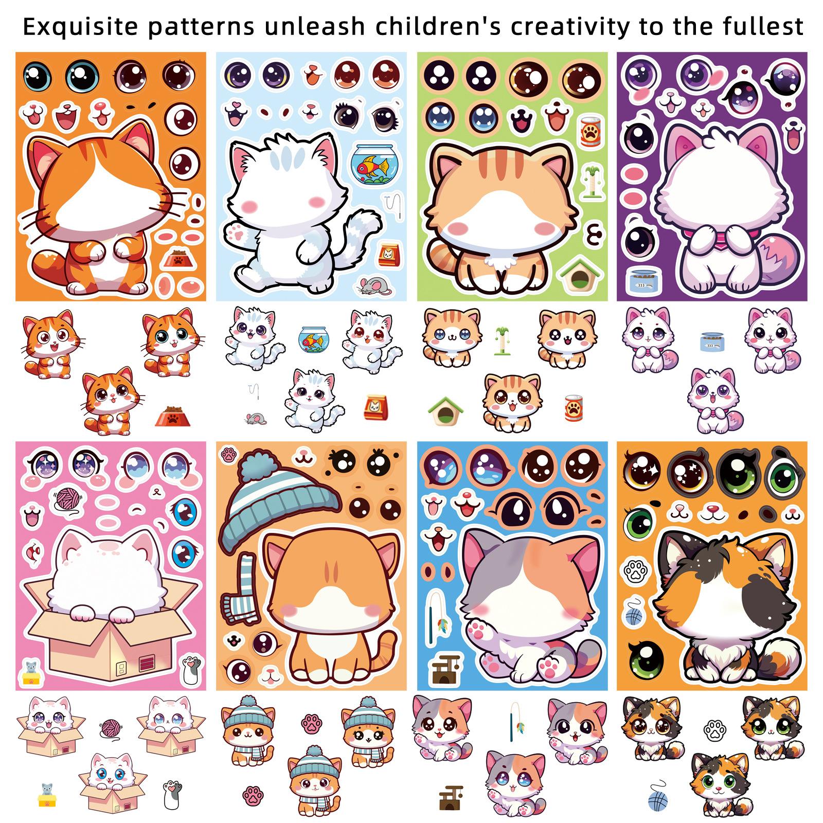 8/24 Cute Kitten and Cat Dress Up Stickers Cartoon Puzzles Children Holiday Gifts Stationery Notebook Decor Waterproof Stickers
