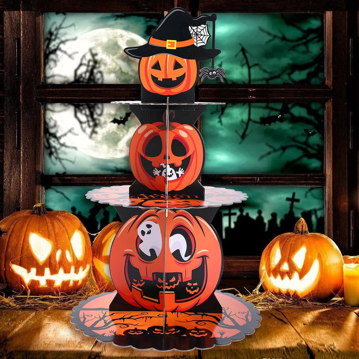 

Halloween Pumpkin Multilayer Cake Stand Halloween Party Dessert Table Multilayer Paper Pumpkin Cake Tray Trick Or Treat Day