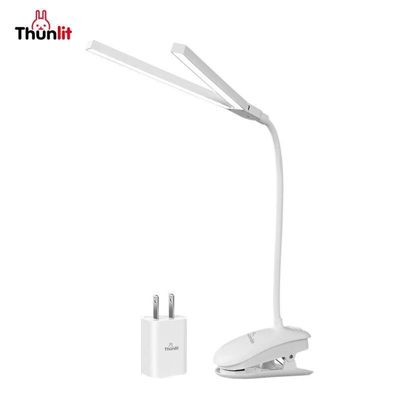

Thunlit Rechargeable Clip Light 2000mAh Double Headed LED Dimmable Table Tamp with Two Heads Lamp (2000mAh)+Charger