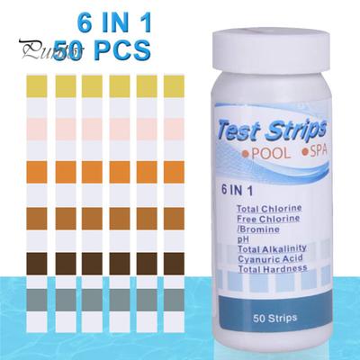 50Pcs 6 In 1 SPA Pool Test Strips for PH Total Chlorine Alkalinity Cyanuric Acid
