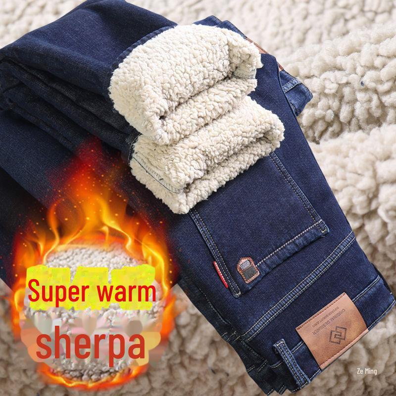 

Мужские зимние плотные джинсы с флисовой подкладкой: Свободные прямые, прочные теплые брюки 34