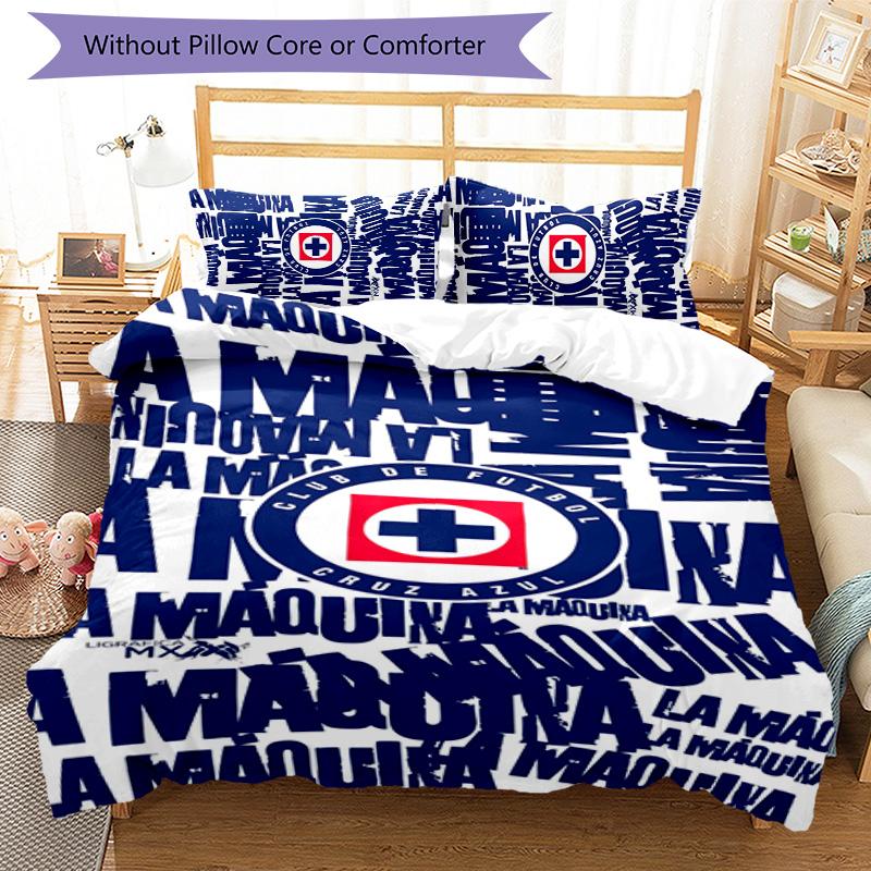Cruz Azul Themed 3pcs Bedding Set Duvet Cover Closure Includes 1 Duvet Cover & 2 Pillowcases for All Seasons Bedroom Home Dorm Decor