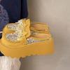 Fashion Platform Slippers Women's Fashion Round Head Deep Mouth Suede Mesh Beaded Butterfly Knot Waterproof Platform High Heels