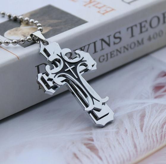Necklace Pendant Steel Handchands Cross Silver 391