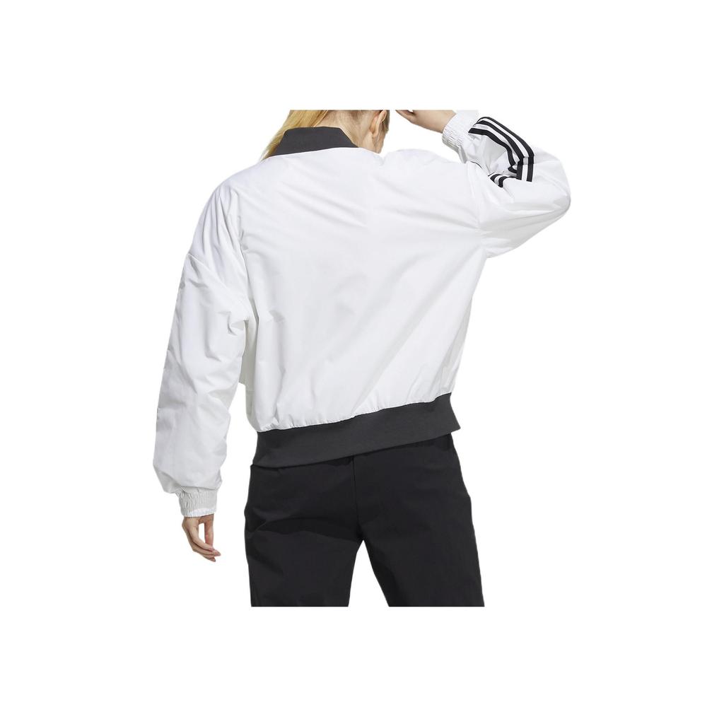 Adidas Striped Colorblock Logo Print Zip-Up Casual Long Sleeve Jacket Women Jacket White H09760