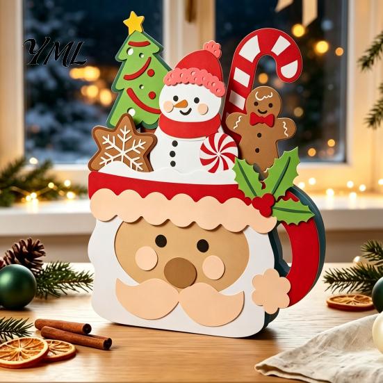 Christmas Party Supplies Wooden Cart Tabletop Decorations, Xmas Figurine Ornament with Snowman Winter Theme Decorations Elk Penguin, Festive