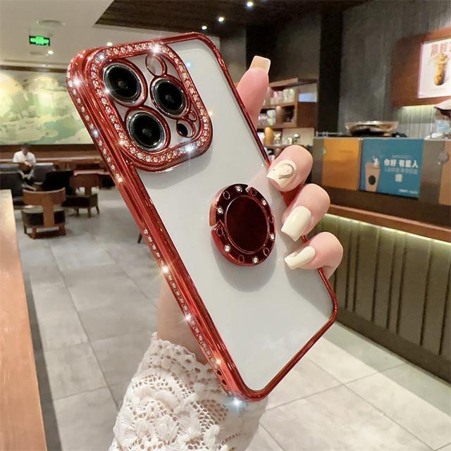 Glitter Ring Holder Clear Phone Case For Iphone 14 13 12 11 Pro Max Xs Max Xr 13pro 14 Plus Shockproof Bumper Plating Soft Cover