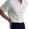 Men Top Turn-down Collar V Neck Jacquard Knitted Solid Color Short Sleeves Loose Stretchy
