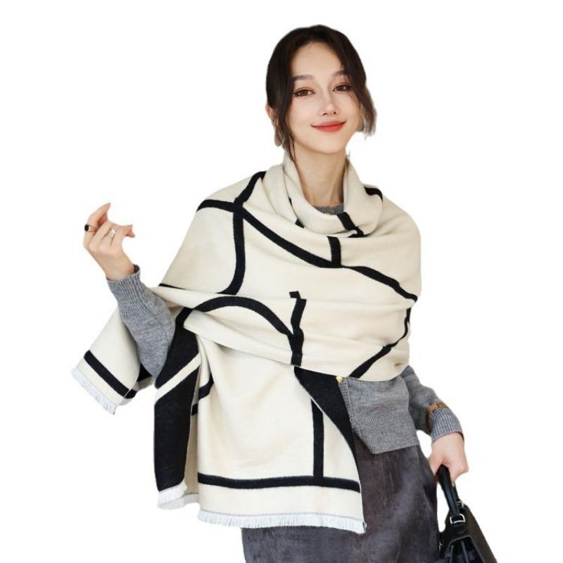 New blended wool scarf women's autumn and winter double-sided letter jacquard shawl high-end versatile thickened scarf shawl