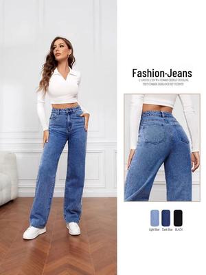 Damen High Waist Jeans mit hellem Waschgang und weitem Bein - Große Größen Casual Fit