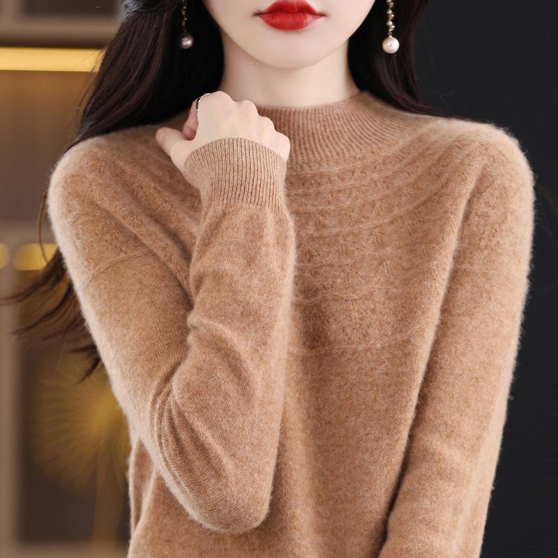 New First-line Ready-to-wear Half Turtleneck Hollow Wool Sweater Women's Knitted Loose Versatile Pullovers Warm Base Layer