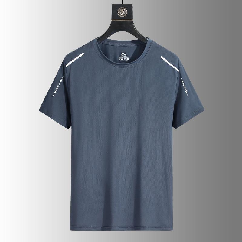 Ice silk short-sleeved T-shirt men's summer loose large size round neck short-sleeved men's sports casual quick-drying top versatile