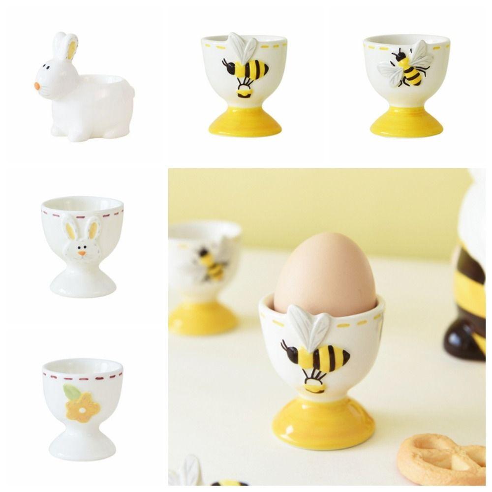 Ceramic Cartoon Egg Cup Rabbit Bee Steamed Egg Cup Funny Egg Holder  Kitchen Display