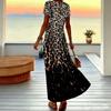 Women Plus Size V Neck Short Sleeve Maxi Dress Gradient Pink Leopard Print Loose Summer Beach Long Dress