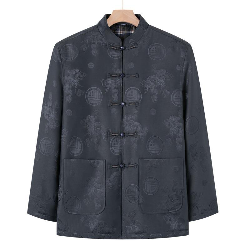 Middle-aged and old father autumn coat Tang clothing men's velvet warm winter cotton-padded jacket year-old 0 elderly clothes grandfather clothing