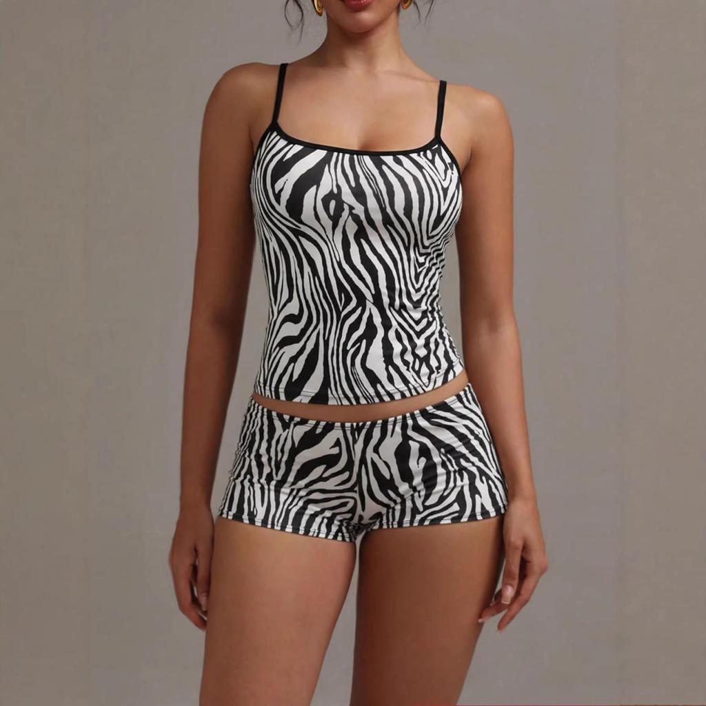 Europäisches und Amerikanisches Einfarbiges Leopardenmuster Homewear Camisole Set für Damen