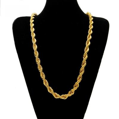 Erkek Altın Kaplama 1cm Kalınlığında Burgulu Halat Kolye - Şık Avrupa & Amerikan Hip-Hop Tasarımı
