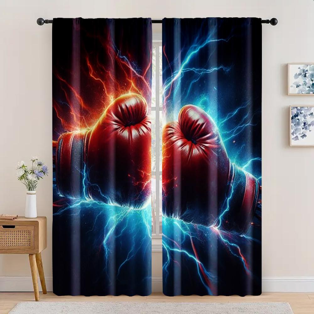 2pc,  Window Curtains Boxing Flame Lightning Competition Versatile Durable Polyester,Without Electricity Versatile Applies to