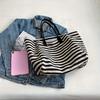 Large Canvas Tote Bag for Women Casual Striped Shoulder Bag with Fixed Straps,Durable Bookbag & Wallet In Black and White Stripes, Large Tote Bag