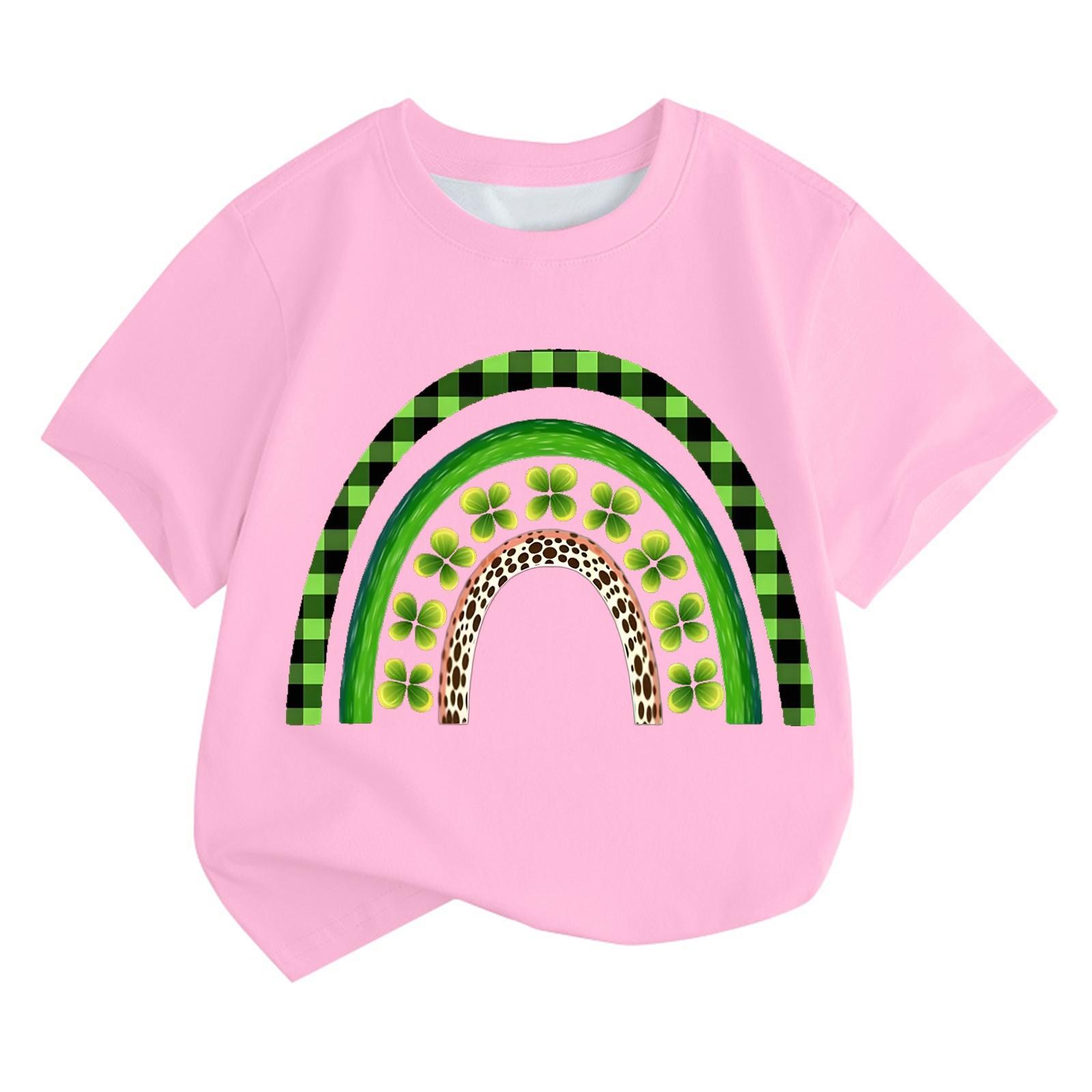 

Мальчики и девочки мода повседневный воротник принтованный короткий рукав топ 130 розовый