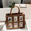 Borsa a mano Tote Retro Premium Contrasto Gatto Ricamato Borchie Grande Capacità