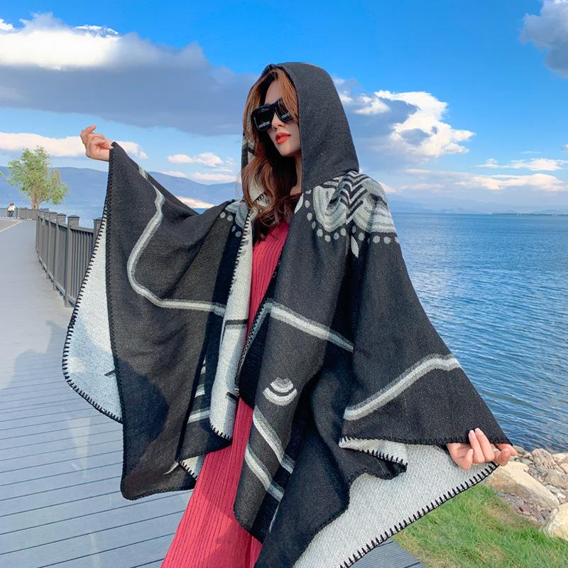 Xizang Qinghai Lake Travel Shawl Scarf Nepal Lijiang Cloak Desert Photo Autumn and Winter Women's Cloak
